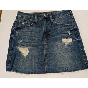Aero Denim  Distressed Raw Hem Mini Skirt Womens 4 Dark Wash Pockets